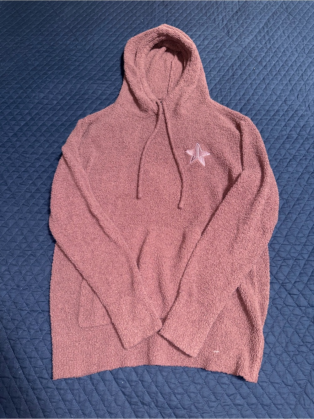 Jeffree Star Cozy Plush Hoodie with Star Patch - Dusty Rose